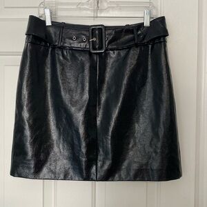 NWT Nine West Black Faux Leather Belted Mini Skirt Women’s 12
